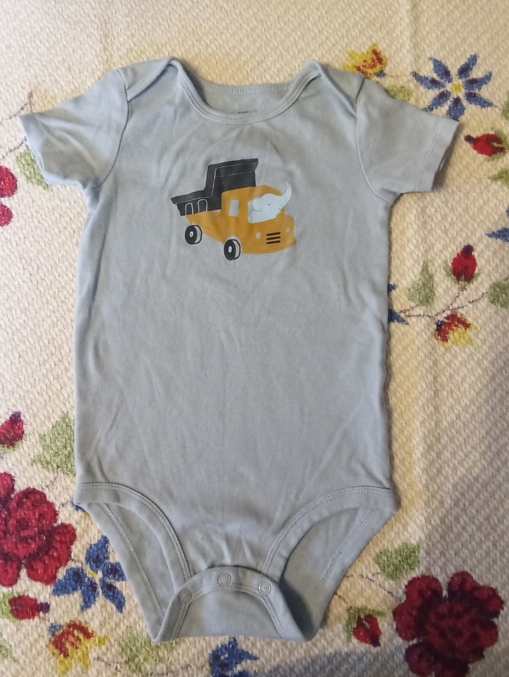 Carter's Light Blue Short-Sleeve Bodysuit with Yellow Dump Truck